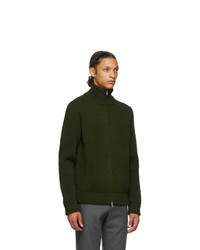 Maison Margiela Green Wool Cardigan Stitch Zip Up Sweater