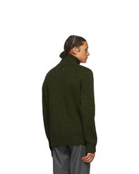 Maison Margiela Green Wool Cardigan Stitch Zip Up Sweater