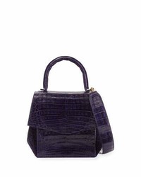 Nancy Gonzalez Crocodile Medium Structured Top Handle Bag Purple Shiny