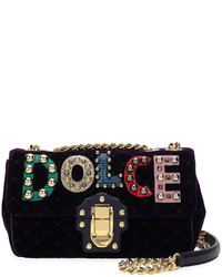 Dolce & Gabbana Lucia Velvet Dolce Shoulder Bag Dark Purple
