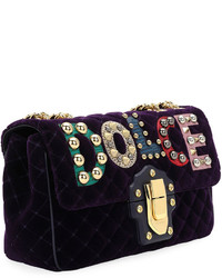 Dolce & Gabbana Lucia Velvet Dolce Shoulder Bag Dark Purple