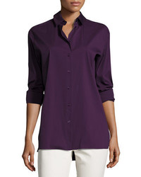 Lafayette 148 New York Dannell Button Front Stretch Cotton Blouse