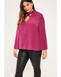 Missguided Plus Size Pink Cross Neck Bell Sleeve Blouse