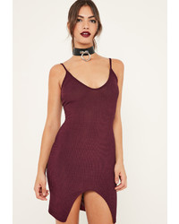Missguided Burgundy Ribbed Front Split Bodycon Dress