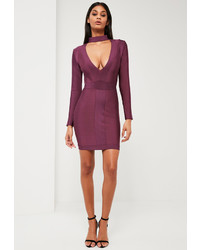 Missguided Purple Premium Bandage Choker Neck Dress