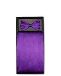Vesuvio Napoli Silk Cumberbund Bowtie Purple Cummerbund Bow Tie Set