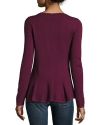 Neiman Marcus Cashmere Peplum Pullover Sweater Burgundy