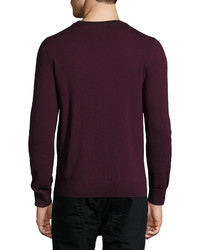 Burberry Feldon Graphic Check Cashmere Cotton Sweater Burgundy Red