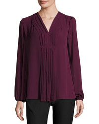 Max Studio Pleat Front Long Sleeve Blouse Currant