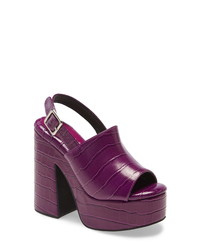 Dark Purple Chunky Leather Heeled Sandals