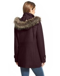 Kenneth Cole New York Faux Fur Trim Wool Blend Duffle Coat