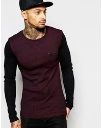 Asos Brand Rib Extreme Muscle Long Sleeve T Shirt With Zip Pocket