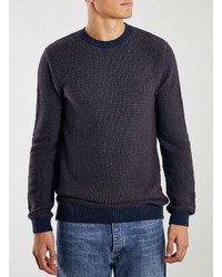 Topman Burgundy Tri Colour Textured Crew Neck Sweater