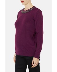 Topshop Embellished Neck Maternity Sweater Purple 6