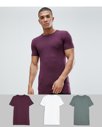 ASOS DESIGN Longline Muscle Fit T Shirt With Crew Neck And Stretch 3 Pack Save