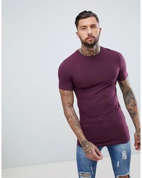 ASOS DESIGN Longline Muscle Fit T Shirt With Crew Neck And Stretch In Red