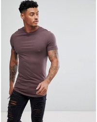 ASOS DESIGN Longline Muscle Fit T Shirt With Curve Hem In Brown