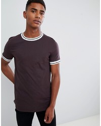 ASOS DESIGN T Shirt With Tipped Neck In Brown