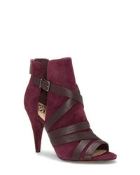 Dark Purple Cutout Leather Ankle Boots
