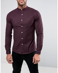Asos Skinny Oxford Shirt With Grandad Collar Purple