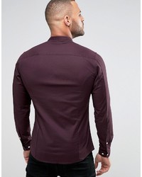 Asos Skinny Oxford Shirt With Grandad Collar Purple
