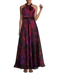 Dark Purple Embellished Beaded Evening Dress