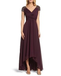 Dark Purple Embellished Chiffon Evening Dress