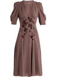 Bottega Veneta Embellished V Neck Silk Georgette Dress