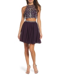 Dark Purple Embellished Fit and Flare Dress