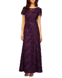 Dark Purple Embellished Lace Evening Dress
