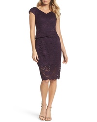 Dark Purple Embellished Lace Sheath Dress