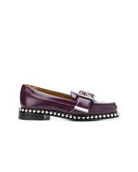 Dark Purple Embellished Leather Loafers