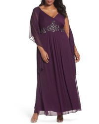 Dark Purple Embellished Mesh Evening Dress
