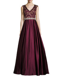 Jovani Sleeveless Embellished Lace Satin Ball Gown Burgundy