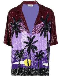 Dark Purple Embellished Short Sleeve Shirt