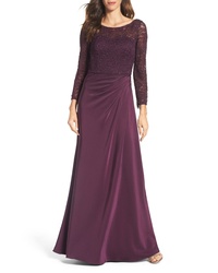 Dark Purple Embroidered Lace Evening Dress