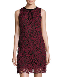Taylor Sleeveless Embroidered Lace Overlay Sheath Dress Wine