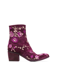 Dark Purple Embroidered Suede Ankle Boots