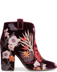 Laurence Dacade Pete Embroidered Velvet Ankle Boots Burgundy