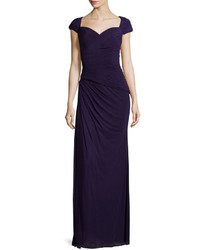 La Femme Cap Sleeve Ruched Sweetheart Gown Plum
