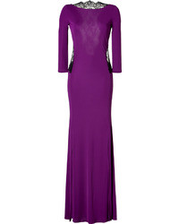 Roberto Cavalli Lace Back Jersey Gown In Purple