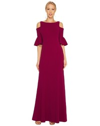 Adrianna Papell Long Sleeve Cold Shoulder Crepe Gown With Flutter Sleeve Detail Dress