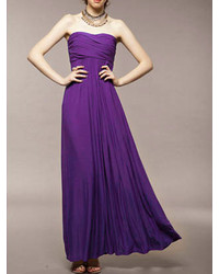Choies Strapless Ruched Maxi Dress In Purple