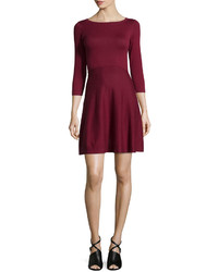 French Connection Sydney 34 Sleeve Fit And Flare Dress Burgundy