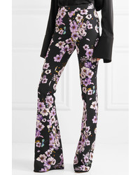 Giambattista Valli Floral Print Silk Crepe Flared Pants Purple