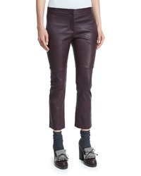 Brunello Cucinelli Leather Cropped Flare Pants Burgundy