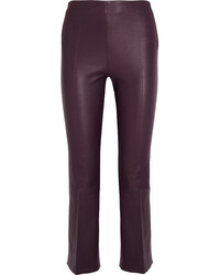 By Malene Birger Phase Cropped Leather Flared Pants Burgundy