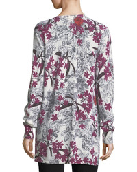 Neiman Marcus Cashmere Collection Cashmere Floral Print Open Front Cardigan