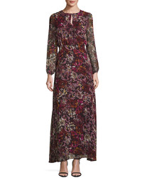 Glamorous Sheer Sleeve Floral Print Maxi Dress Dark Purple