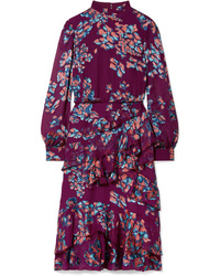 Dark Purple Floral Chiffon Midi Dress